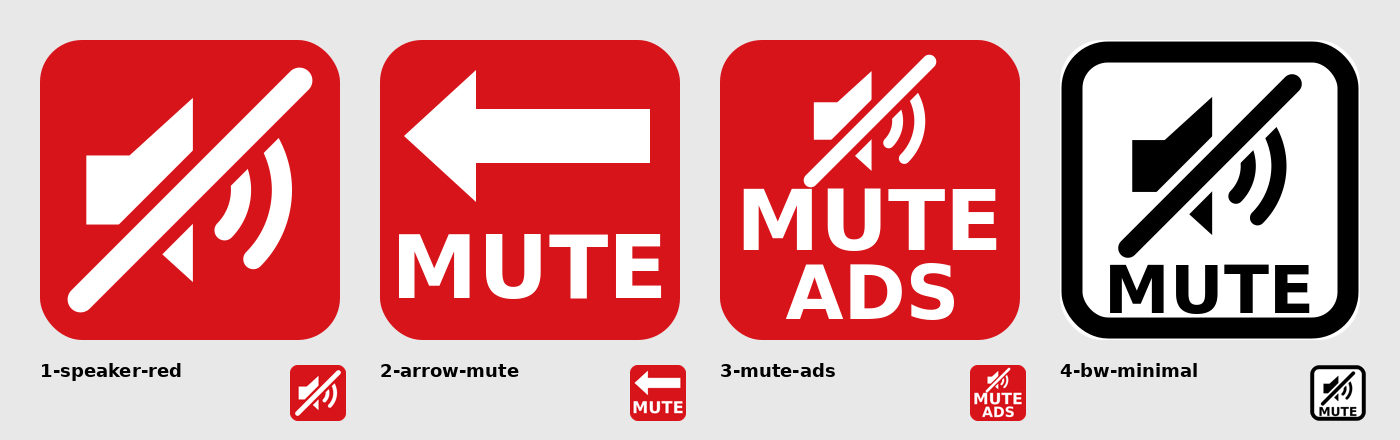 Four MUTE sticker designs